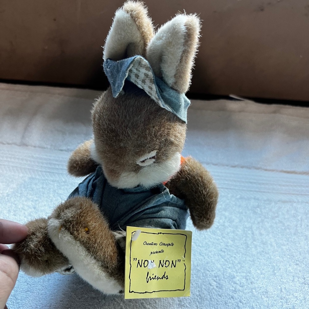 Creative Concepts Non Non Friends Plush Bunny Brown Denim Overalls Vintage Toy